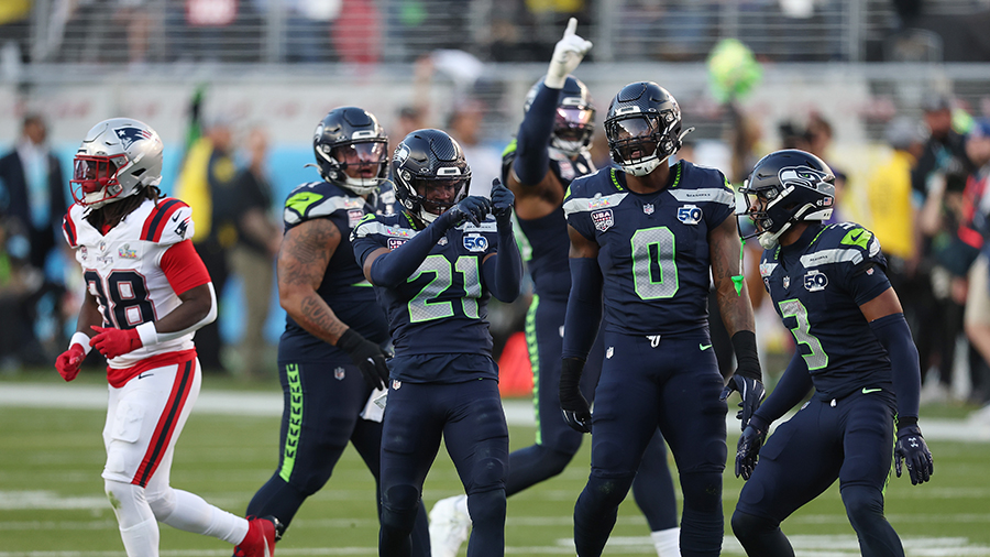 Seattle Seahawks defense Super Bowl celebration Patriots 2026...