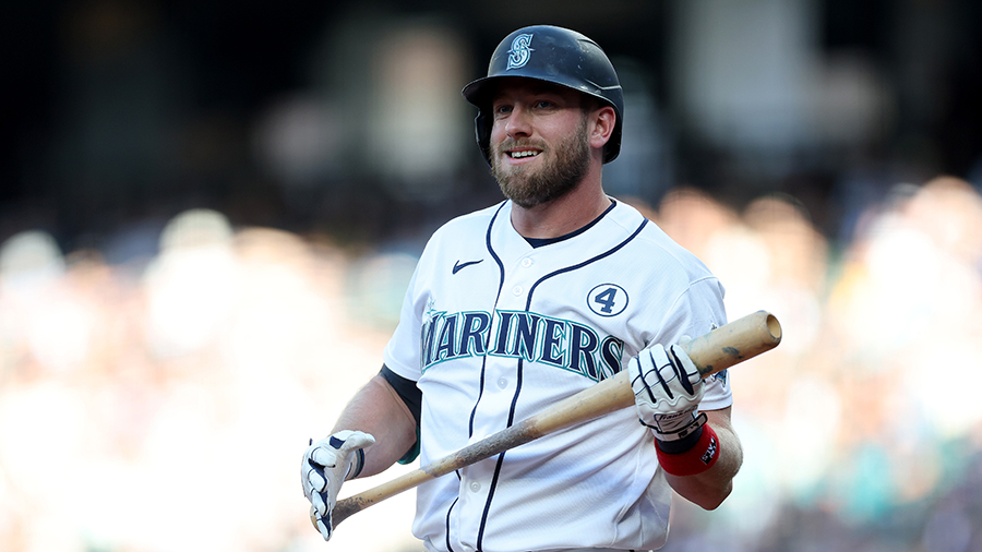 Seattle Mariners Luke Raley looks on June 2026...
