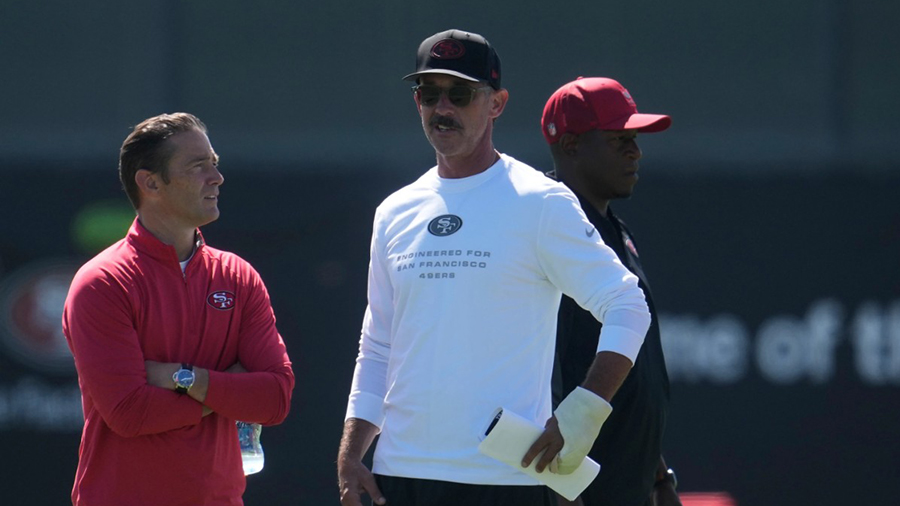 San Francisco 49ers Kyle Shanahan training camp practice 2026...
