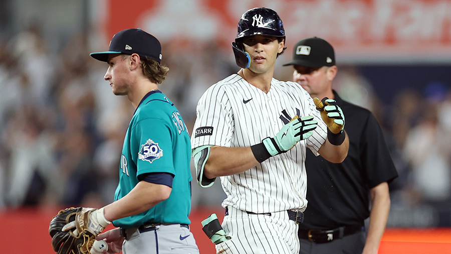 Seattle Mariners Colt Emerson looks on Yankees 2026...