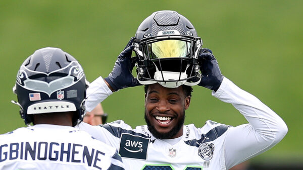 Seattle Seahawks Devon Witherspoon smiling training camp 2026
