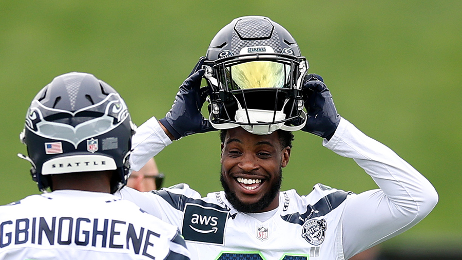 Seattle Seahawks Devon Witherspoon smiling training camp 2026...