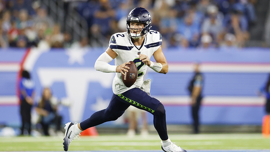 Seattle Seahawks Drew Lock rolls out Titans preseason 2026...