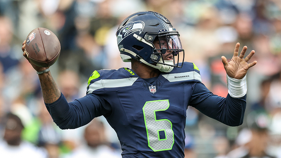 Seattle Seahawks Jalen Milroe throws pass Titans preseason 2026...