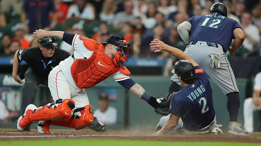 Seattle Mariners Cole Young slide Josh Naylor Houston Astros...