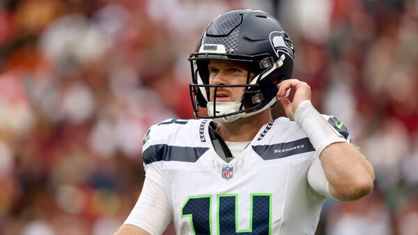 Seattle Seahawks Sam Darnold looks on Washington Commanders 2026