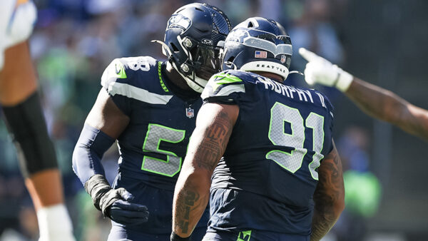 Seattle Seahawks Byron Murphy Derick Hall celebrate sack Chargers 2026