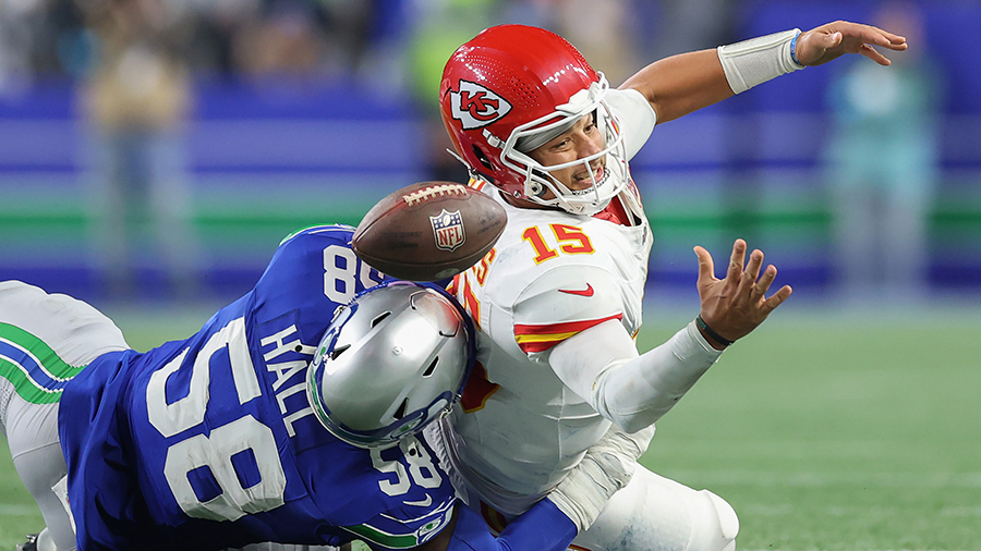 Seattle Seahawks Derick Hall forced fumble Kansas City Chiefs Patrick Mahomes 2026