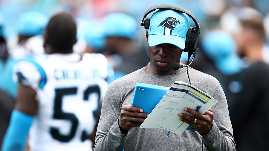 Carolina Panthers defensive coordinator Ejiro Evero Seattle Seahawks Week 17...