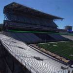 A webcam shows the new permanent seats in the east end zone of Husky Stadium Monday, July 15, 2013. (OxBlue Construction image)