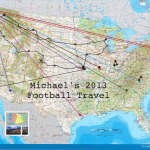 A map shows all of the destinations as Michael Stentz Jr. attended every Seahawks game in the 2013 season.