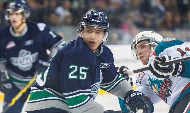 Ethan Bear (25) and Turner Ottenbreit now make up Seattle's top defensive pairing. (T-Birds photo)...