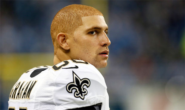 Jimmy Graham of the Seattle Seahawks watches from the sideline during