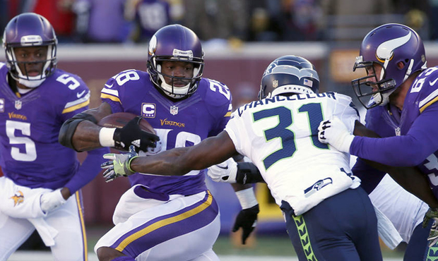 Seattle stopped Adrian Peterson on three straight plays in the red zone before the Vikings’ m...