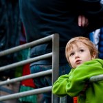 A young Sounders FC fan explores the stadium during the opening ceremony. 