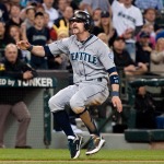 Mariners shortstop Brenden Ryan gets caught between third and home base in a rundown during the seventh inning.