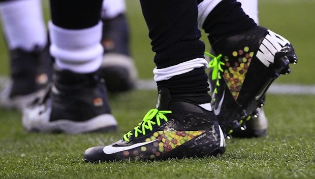 Seahawks running back Marshawn Lynch was fined $10,000 for wearing Skittles cleats during the Chris...