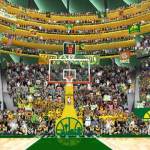Artists rendering of view from court showing steeper seating and "Sonic Rings" in upper deck.