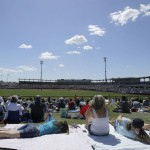 
              Fans watch from the outfield lawn during the fifth inning of a spring training baseball game between the Seattle Mariners and the San Diego Padres in Peoria, Ariz., Wednesday, March 30, 2016. (AP Photo/Jeff Chiu)
            