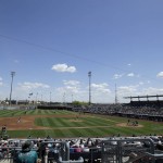               Fans at Peoria Sports Complex watch during the third inning of a spring training baseball game between the Seattle Mariners and the San Diego Padres in Peoria, Ariz., Wednesday, March 30, 2016. (AP Photo/Jeff Chiu)
            
