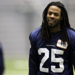 Seattle Seahawks cornerback Richard Sherman (25) attends NFL football practice on Thursday, Jan. 10, 2013, in Renton, Wash. The Seahawks are scheduled to play the Atlanta Falcons, Sunday, Jan. 13, in an NFC divisional playoff game. (AP Photo/Ted S. Warren)