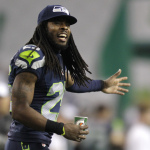 Seattle Seahawks cornerback Richard Sherman reacts to a play in the second half of a preseason NFL football game against the San Diego Chargers, Friday, Aug. 15, 2014, in Seattle. (AP Photo/John Froschauer)
