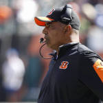 Cincinnati Bengals head coach Marvin Lewis works the sideline in the first half of an NFL football game against the Seattle Seahawks, Sunday, Oct. 11, 2015, in Cincinnati. (AP Photo/Frank Victores)