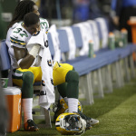 Green Bay Packers cornerback Sam Shields (37) sits on the bench late in the fourth quarter of an NFL football game against the Seattle Seahawks, Thursday, Sept. 4, 2014, in Seattle. (AP Photo/Stephen Brashear)