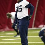 Seattle Seahawks' Anthony McCoy yawns during a team practice for NFL Super Bowl XLIX football game, Friday, Jan. 30, 2015, in Tempe, Ariz. The Seahawks play the New England Patriots in Super Bowl XLIX on Sunday, Feb. 1, 2015. (AP Photo/Matt York)