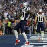 New England Patriots wide receiver Brandon LaFell (19) celebrates after scoring a touchdown during the first half of NFL Super Bowl XLIX football game against the Seattle Seahawks Sunday, Feb. 1, 2015, in Glendale, Ariz. (AP Photo/Matt Slocum)