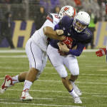 Washington quarterback Jake Browning, right, is sacked by Utah defensive tackle Lowell Lotulelei, left, during the first half of an NCAA college football game, Saturday, Nov. 7, 2015, in Seattle. (AP Photo/Ted S. Warren)