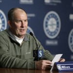 Seattle Mariners trainer Rick Griffin talks to reporters Thursday, Jan. 28, 2016 in Seattle during the team's annual briefing before the start of baseball spring training. (AP Photo/Ted S. Warren)