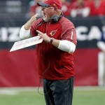 Arizona Cardinals head coach Bruce Arians yells during the first half of an NFL football game against the Seattle Seahawks, Sunday, Jan. 3, 2016, in Glendale, Ariz. (AP Photo/Rick Scuteri)