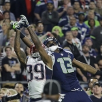 New England Patriots cornerback Brandon Browner (39) breaks up a pass intended for Seattle Seahawks wide receiver Chris Matthews (13) during the second half of NFL Super Bowl XLIX football game Sunday, Feb. 1, 2015, in Glendale, Ariz. (AP Photo/Kathy Willens)