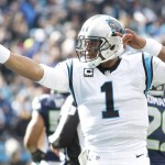 Carolina Panthers quarterback Cam Newton (1) signifies a first down against the Seattle Seahawks during the first half of an NFL divisional playoff football game, Sunday, Jan. 17, 2016, in Charlotte, N.C. (AP Photo/Bob Leverone)