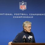 Seattle Seahawks head coach Pete Carroll listens to a question as he talks to reporters Wednesday, Jan. 15, 2014, in Renton, Wash. The Seahawks will play the San Francisco 49ers Sunday in the NFL football NFC championship in Seattle. (AP Photo/Ted S. Warren)