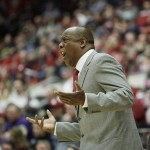 
              Washington State head coach Ernie Kent instructs his team during the first half of an NCAA college basketball game against Washington, Saturday, Jan. 9, 2016, in Pullman, Wash. (AP Photo/Young Kwak)
            