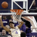 
              Washington forward Matisse Thybulle watches a missed alley-oop attempt during the first half of an NCAA college basketball game against Stanford, Saturday, Feb. 20, 2016, in Seattle. (AP Photo/Ted S. Warren)
            